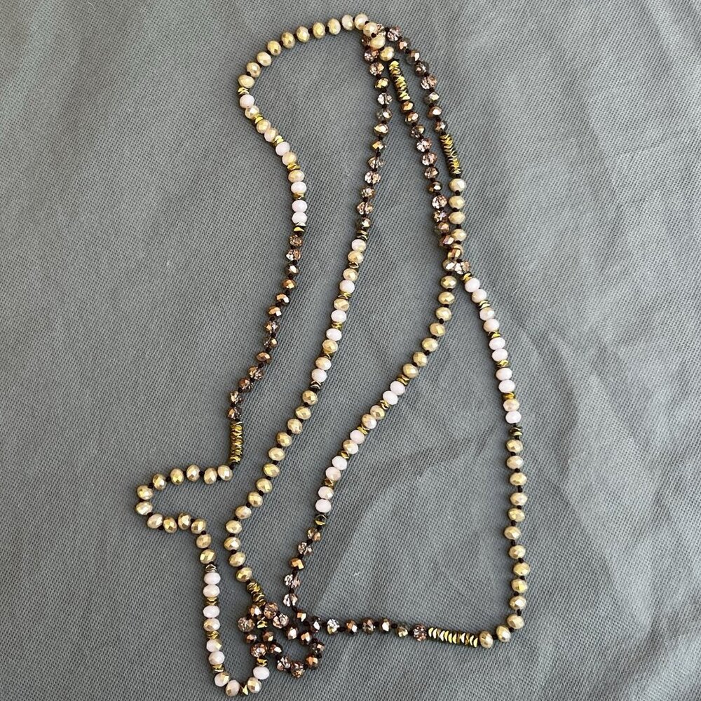 32.5" Fashion Necklace Pink Gold Beaded
